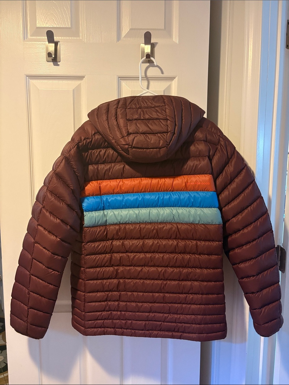 Cotopaxi Fuego Down Puffer Hoodie with Colorblock Stripes Men’s L - Picture 2 of 4